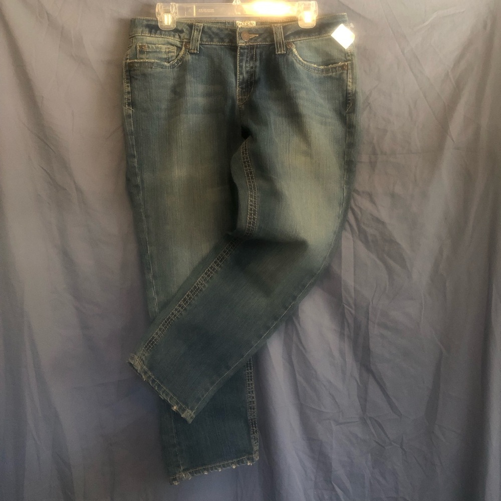 Aeropostale Women's Distressed Straight Leg Blue Jeans